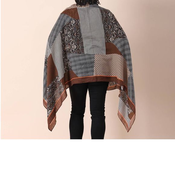 Splicing Multi Pattern Cotton & Linen Scarf (35 x 70) Brown - Picture 3 of 5